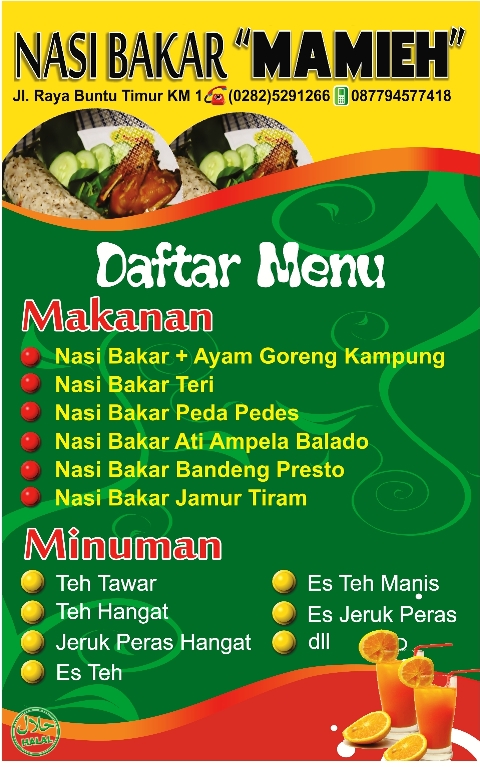 contoh daftar menu makanan